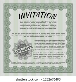 Green Retro invitation template. With background. Detailed. Money style design. 