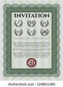 Green Retro invitation template. With background. Customizable, Easy to edit and change colors. Cordial design. 