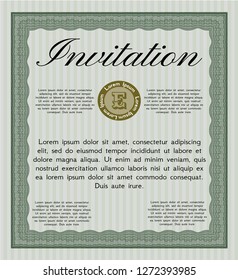 Green Retro invitation template. With background. Detailed. Cordial design. 