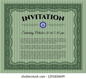 Green Retro invitation template. With background. Customizable, Easy to edit and change colors. Elegant design. 