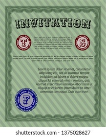 Green Retro invitation template. With background. Money design. Vector illustration. 