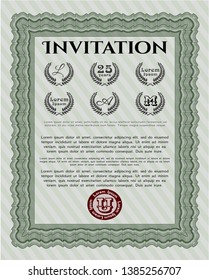 Green Retro invitation template. With background. Lovely design. Detailed. 