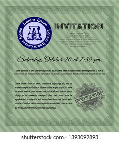 Green Retro invitation template. With background. Beauty design. Detailed. 