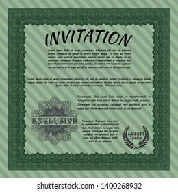 Green Retro invitation template. With background. Retro design. Vector illustration. 
