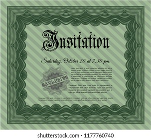 Green Retro invitation template. Beauty design. With background. Customizable, Easy to edit and change colors. 