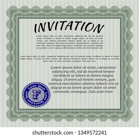 Green Retro invitation template. Beauty design. With great quality guilloche pattern. Vector illustration. 