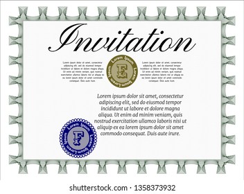 Green Retro invitation template. Beauty design. Complex background. Customizable, Easy to edit and change colors. 