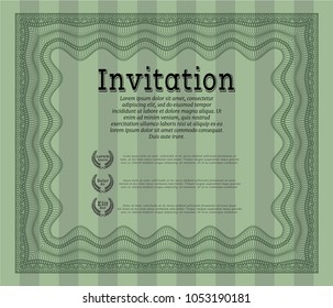    Green Retro invitation template. With complex background. Detailed. Sophisticated design. 