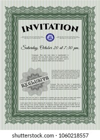 Green Retro invitation template. With complex linear background. Customizable, Easy to edit and change colors. Sophisticated design. 