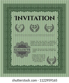 Green Retro invitation template. With complex background. Beauty design. Vector illustration. 
