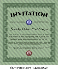 Green Retro invitation template. Complex background. Good design. Detailed. 