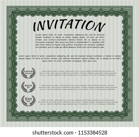 Green Retro invitation template. With complex linear background. Money Pattern design. Vector illustration. 