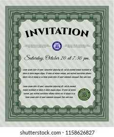 Green Retro invitation template. With complex background. Vector illustration. Money Pattern. 