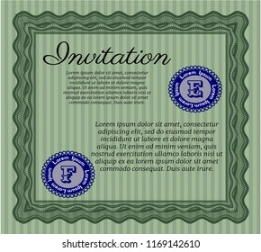 Green Retro invitation template. Complex background. Money style design. Customizable, Easy to edit and change colors. 