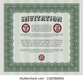 Green Retro invitation template. With complex linear background. Nice design. Vector illustration. 