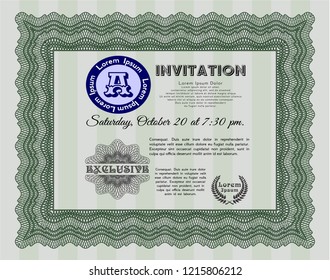 Green Retro invitation template. With complex background. Customizable, Easy to edit and change colors. Cordial design. 