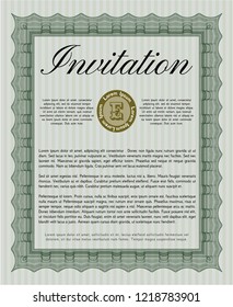 Green Retro invitation template. Complex background. Customizable, Easy to edit and change colors. Money style design. 