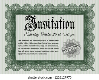 Green Retro invitation template. Complex background. Money Pattern. Vector illustration. 