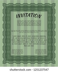 Green Retro invitation template. Complex background. Nice design. Detailed. 