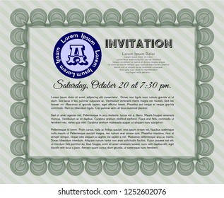 Green Retro invitation template. With complex background. Sophisticated design. Vector illustration. 