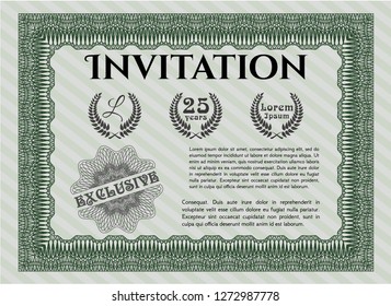 Green Retro invitation template. With complex background. Vector illustration. Sophisticated design. 