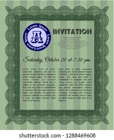 Green Retro invitation template. Complex background. Detailed. Retro design. 