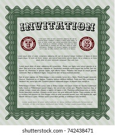 Green Retro invitation template. Complex background. Lovely design. Customizable, Easy to edit and change colors. 