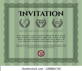 Green Retro invitation template. Cordial design. With complex linear background. Customizable, Easy to edit and change colors. 