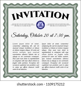  Green Retro invitation template. Customizable, Easy to edit and change colors. With guilloche pattern. Money Pattern. 