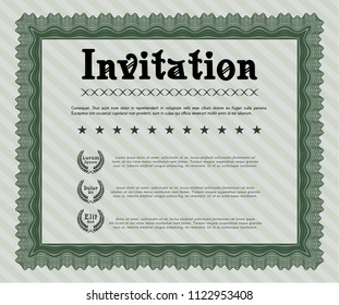 Green Retro invitation template. Customizable, Easy to edit and change colors. With guilloche pattern. Cordial design. 