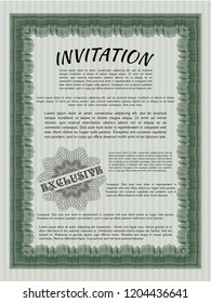 Green Retro invitation template. Customizable, Easy to edit and change colors. With great quality guilloche pattern. Retro design. 