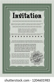 Green Retro invitation template. Customizable, Easy to edit and change colors. With guilloche pattern. Money design. 