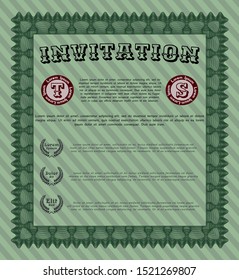 Green Retro invitation template. Customizable, Easy to edit and change colors. With complex background. Perfect design. 