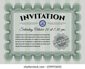 Green Retro invitation template. Customizable, Easy to edit and change colors. Easy to print. Cordial design. 