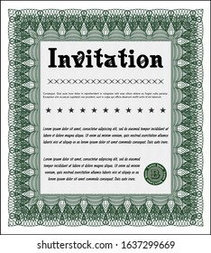Green Retro invitation template. Customizable, Easy to edit and change colors. With linear background. Retro design. 