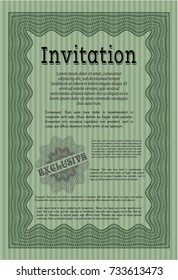 Green Retro invitation template. Customizable, Easy to edit and change colors. With complex linear background. Elegant design. 