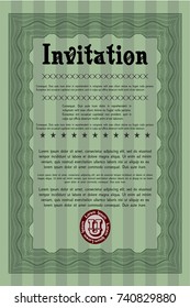 Green Retro invitation template. Customizable, Easy to edit and change colors. Complex background. Nice design. 