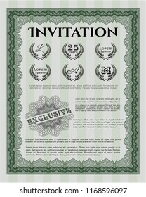 Green Retro invitation template. Retro design. Vector illustration. Easy to print. 