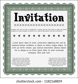 Green Retro invitation template. Retro design. Detailed. Printer friendly. 