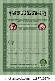 Green Retro invitation template. Retro design. With quality background. Vector illustration. 
