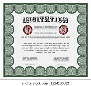 Green Retro invitation template. Retro design. Complex background. Customizable, Easy to edit and change colors. 