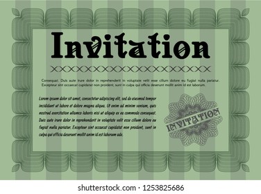 Green Retro invitation template. Retro design. With quality background. Customizable, Easy to edit and change colors. 