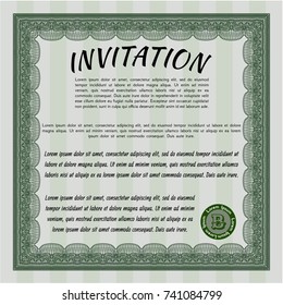 Green Retro invitation template. Retro design. Vector illustration. With linear background. 