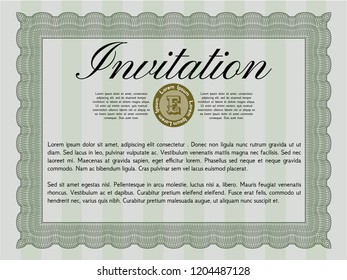 Green Retro invitation template. Detailed. With complex background. Good design. 