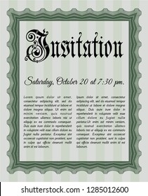 Green Retro invitation template. Detailed. With complex background. Excellent design. 