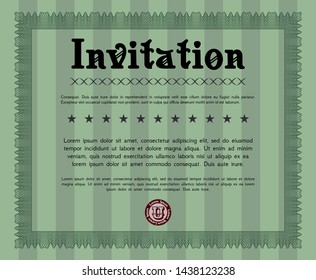 Green Retro invitation template. Detailed. Complex background. Elegant design. 