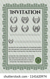 Green Retro invitation template. Easy to print. Money style design. Customizable, Easy to edit and change colors. 