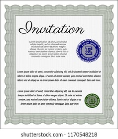 Green Retro invitation template. Easy to print. Detailed. Good design. 