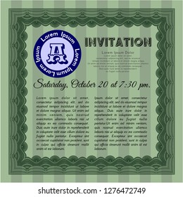 Green Retro invitation template. Easy to print. Detailed. Elegant design. 
