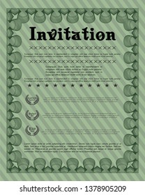 Green Retro invitation template. Easy to print. Modern design. Detailed. 